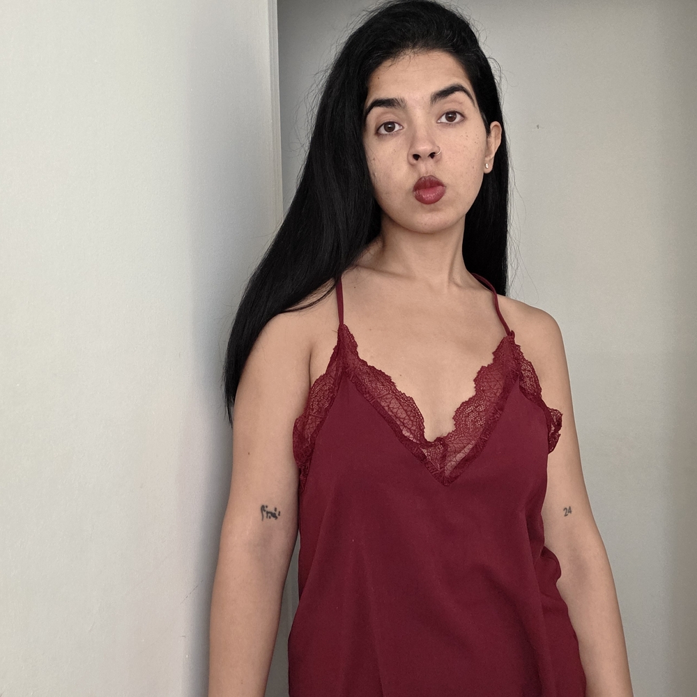 Burgundy Lace Trim Cami Top